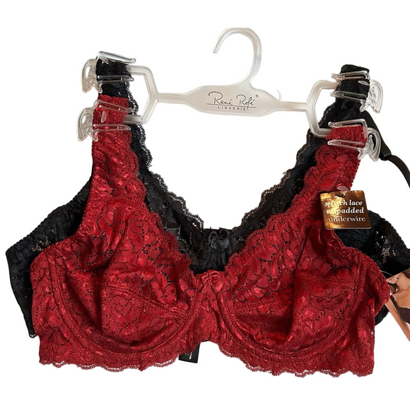 Rene Rofe Set of 2 Underwire Bra’s Lace Detail Red Black 36C NWT - Picture 1 of 5